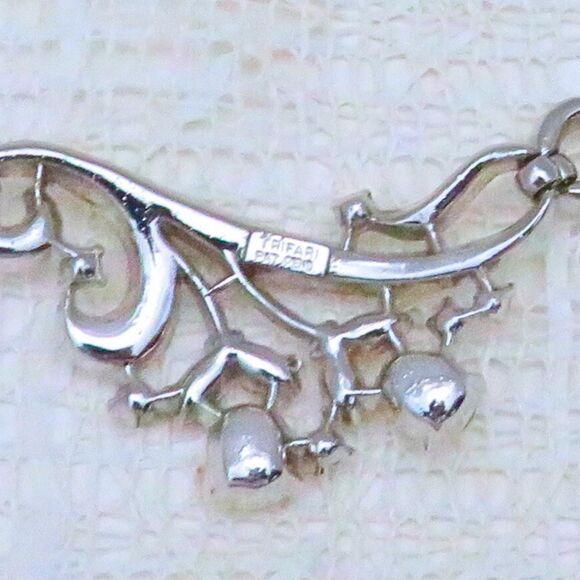 Vintage Trifari Silver Plated Rhinestone Choker Sparkly Necklace Swirl Design - Picture 4 of 7